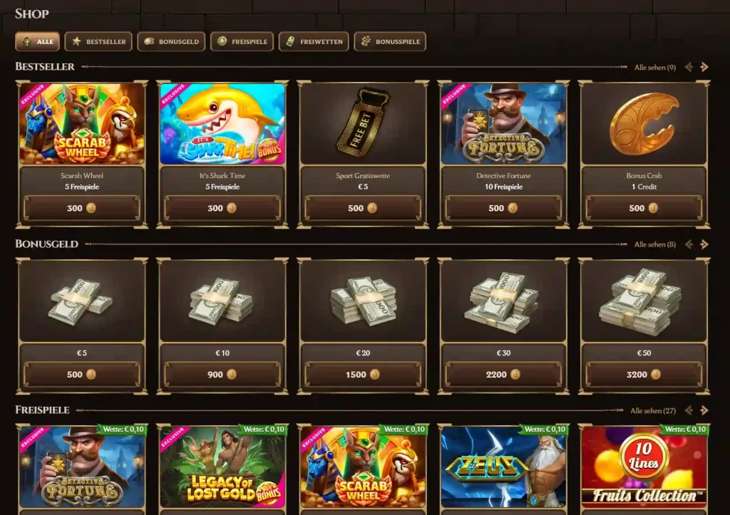 Lanista Casino Bonus Shop mit Freispiele Angeboten, Bonusgeld und Casino Belohnungen im Store