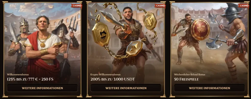 Lanista Casino Bonusangebote mit Willkommensbonus, Krypto-Bonus und Reload Bonus