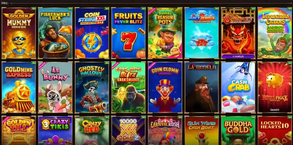 Lanista Casino neue Slot Spiele Auswahl mit verschiedenen Spielautomaten in der Lobby