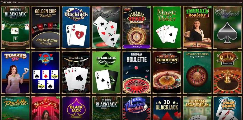 Lanista Casino Tischspiele Auswahl mit Blackjack, Roulette und Poker Spielen