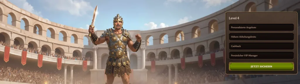 Lanista Casino VIP-Programm mit Gladiator und Vorteilen auf Level 4